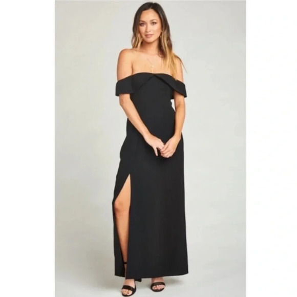 Show Me Your Mumu The Upton Off Shoulder Maxi Black Dress w/ side Slit size S - Picture 15 of 15
